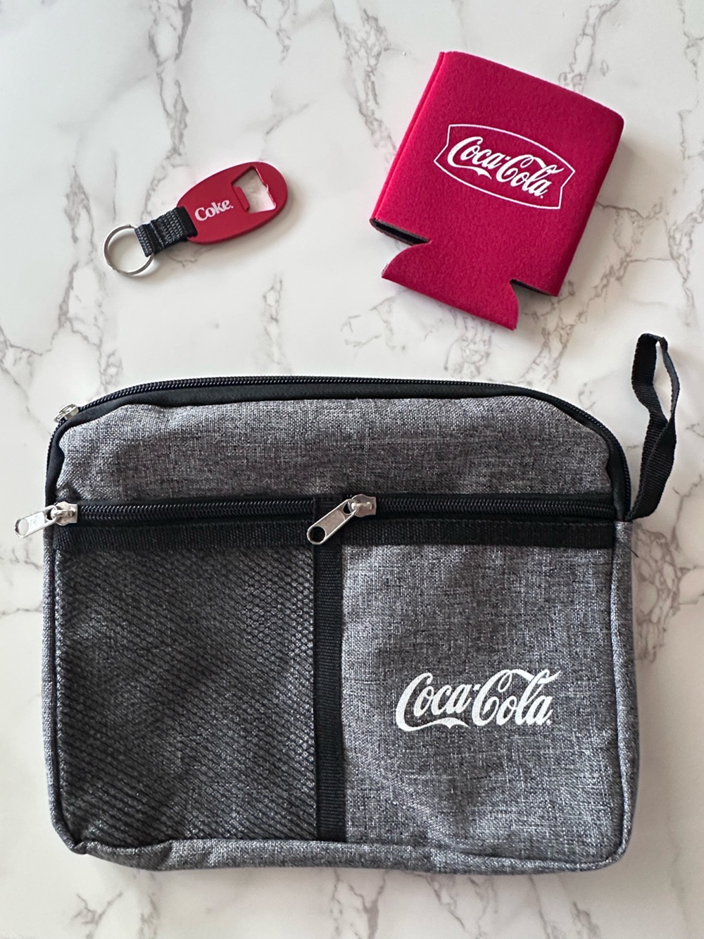 NEW* Coca Cola · Travel Bag/Pencil Pouch + Bottle Opener/Keychain + Koozie
